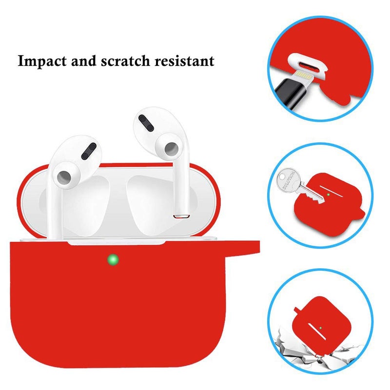 Cypher.V Protective Case Cover for Airpods Pro Charging Case, Upgraded Air Pods Silicone Case Skin with Soft Cute Fluffy Ball Pom Pom Keychain Kit (A, Red) - Image 3